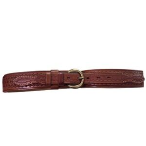 Bianchi B432 Brown Tooled Leather Belt Handmade for LL Bean Basketweave Mens 32